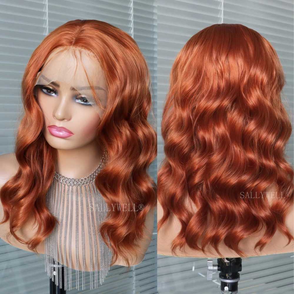 Ginger Orange 13*4 Lace Front Wigs Dark Orange Body Wave Synthetic Lace Front Wig for Women Pre Plucked Hairline Wig 14 InchXJ241008