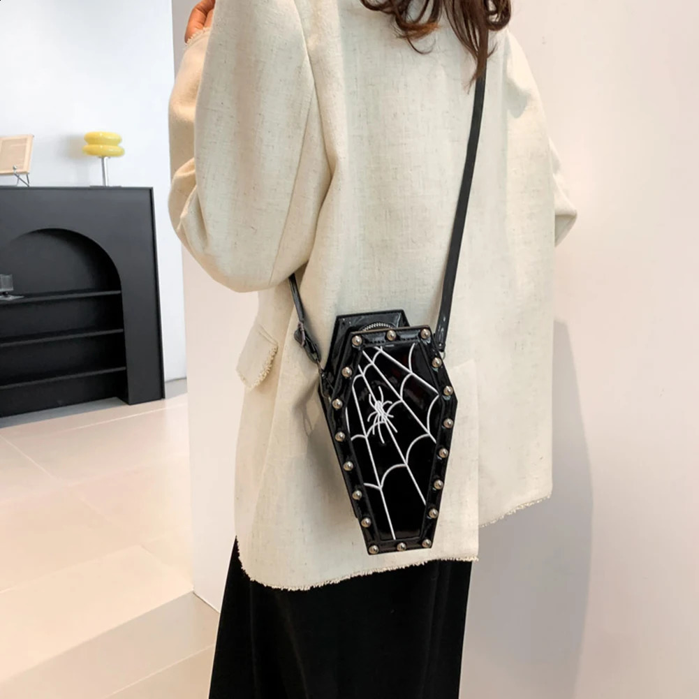 Womens Coffin Handbag Gothic Strap Adjustable Spider Bag Y2K Phone 241008