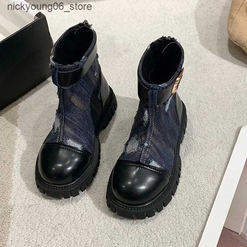 Boots New Childrens Autumn Boots Thick Bottom Patchwork Girls Ankle Boots Fashion Chic Kids Causal Catwalk Boots Versatile Non-slip L240910