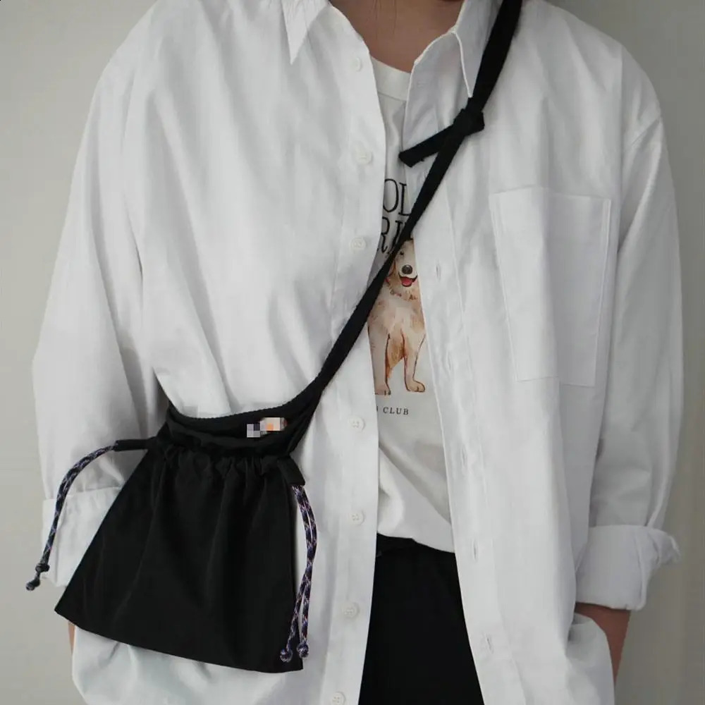 Nylon drawstring bag redblackblue messenger shoulder cross body mobile phone travel storage 241008