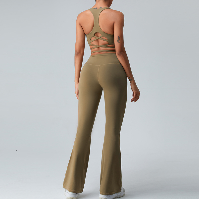 New Naked Yoga Clothes Wide Leg Micro flared Pants Beautiful Back Sports Underwear Fitness Set