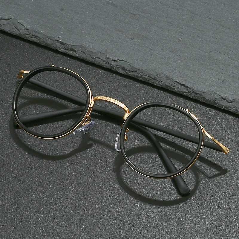 Retro Brand Design Luxury Round Frame Glasses Frame for Men Women Ultralight Stainless Steel Alloy Anti Blue Light EyeglassesX241008