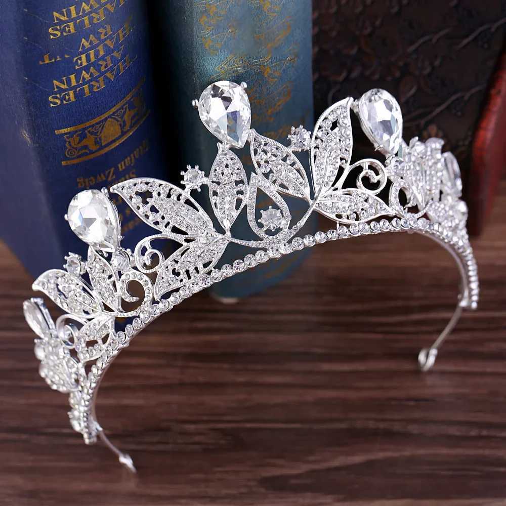 High quality crystal crown womens headwear with green leaf shaped rhinestones banquet wedding hair accessories bridal jewelry gifts W241007