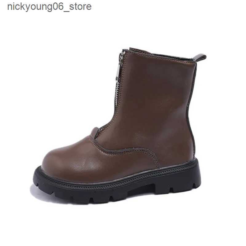 Boots Kids British Style Leather Boots New 2023 Autumn Girls Waterproof Non-slip Rubber Outsole Zipper Ankle Boots Girls Fashion Shoes L240910