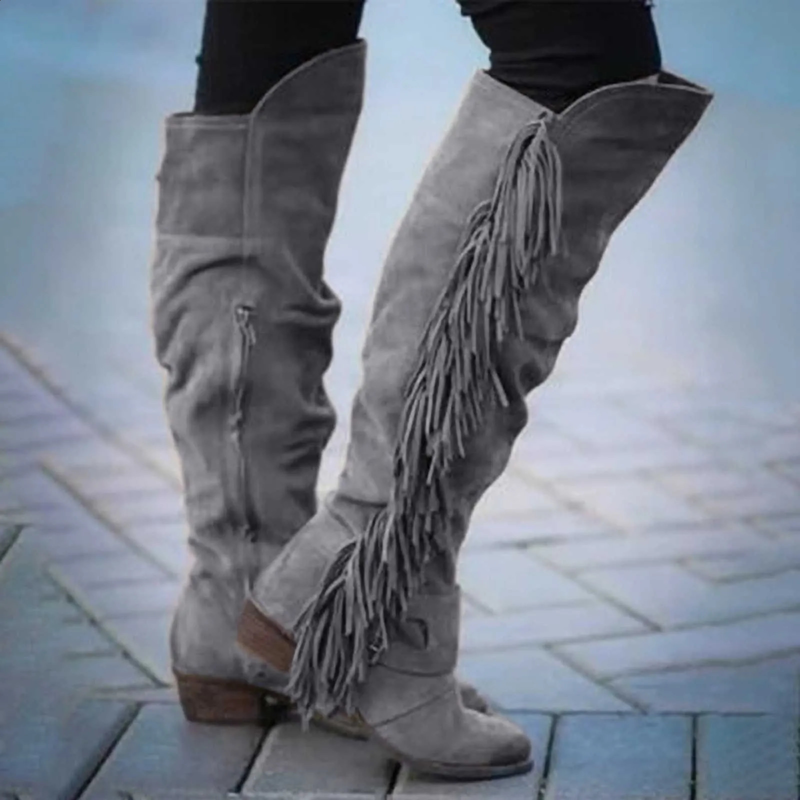 Womens mid calf boots womens knee above long boots edge Western cowboy boots Pointed heels lace heels womens high boots 241007