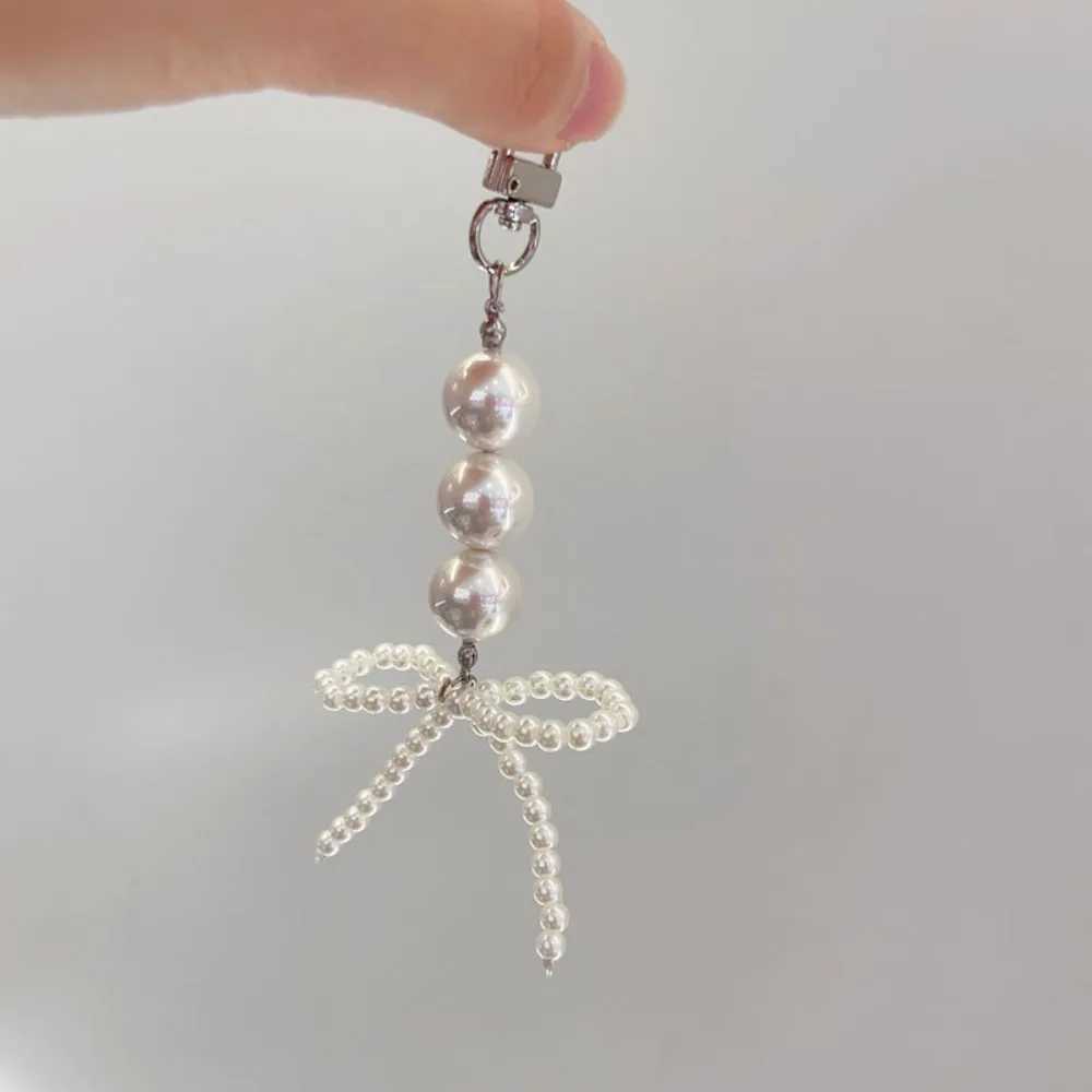 Korean Bow Beaded Phone Pendant Chain Keychain Fashion Decoration Keyring Elegant Bag Ornament Imitation Pearl Accessory GiftX241008