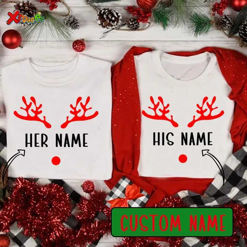 Family Matching Set Christmas Custom Name Couples Shirt Merry Christmas 2023 Childrens Matching Pajamas Family Gift T-shirt W241008