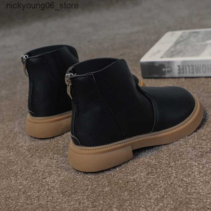 Boots Girls Short Boots Non-slip Flats Fashion Kids Shoes Back Zipper Black White Non-slip Korean Style Children Boots Casual Simple L240910