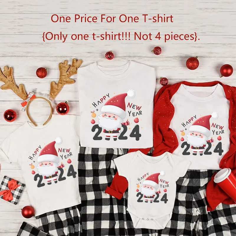 Happy New Year 2024 Family Matching Shirts Merry Christmas Santa Claus Family Workers Holiday Matching Christmas T-shirts W241008