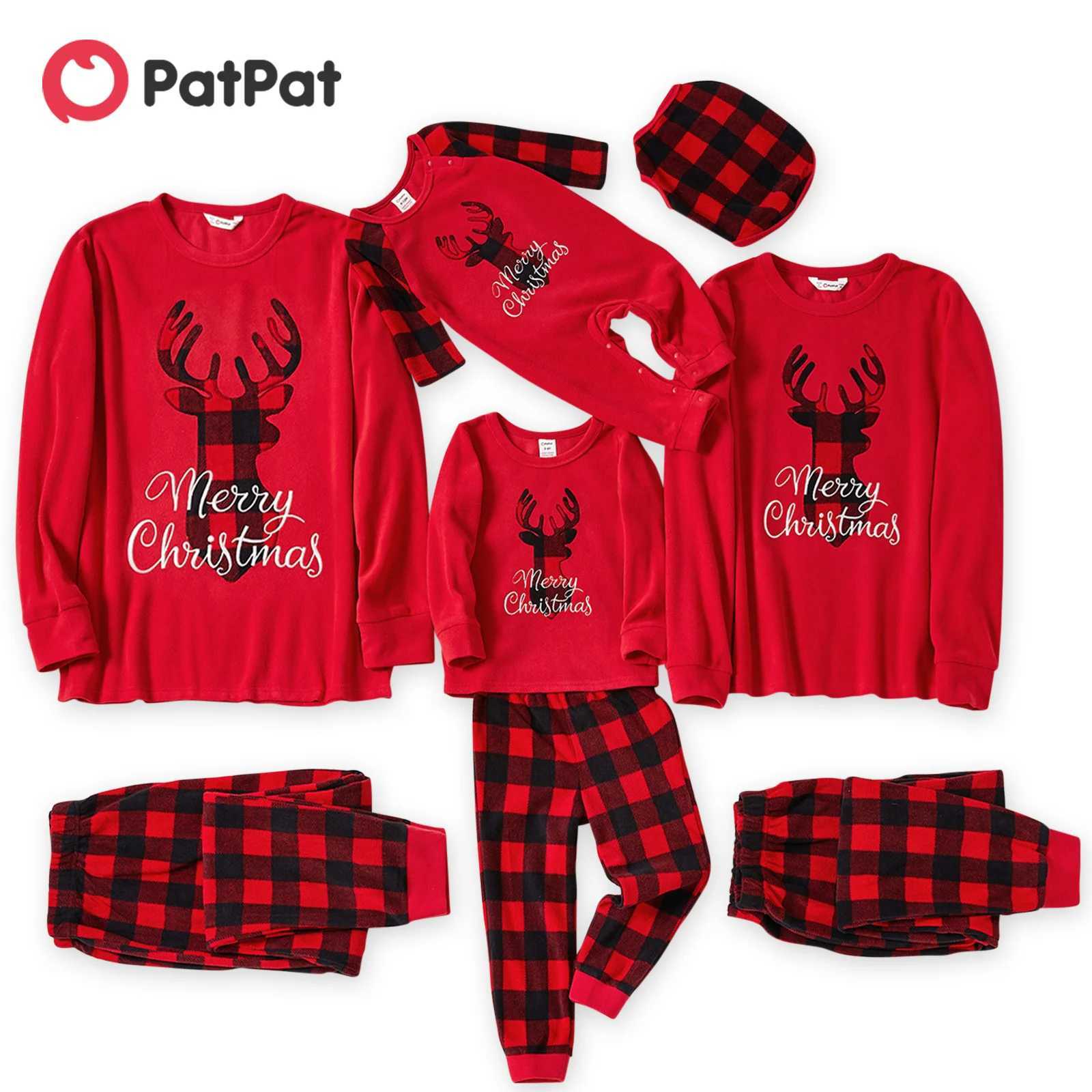 Christmas Deer and Letter Embroidered Red Family Match Sleeping Polar Wool Pajama Set (Fireproof) W241008