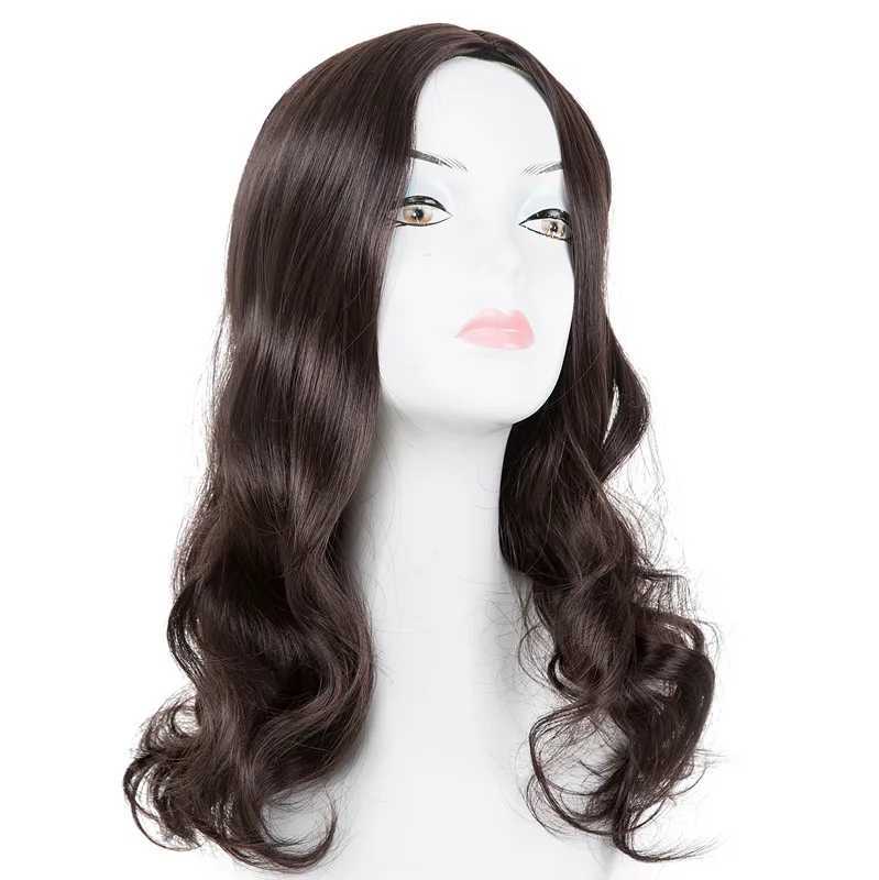 Carnival Wig Fei-Show Synthetic Heat Resistant Medium Dark Brown Middle Part Line Curly Hair Costume Cosplay Halloween HairpieceXJ241008