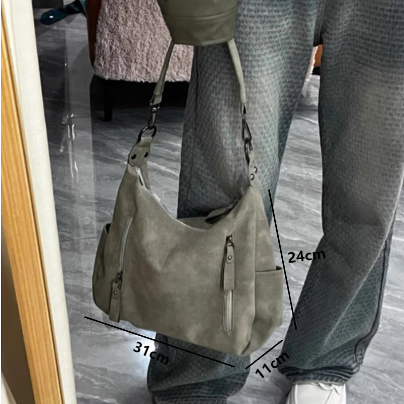 2024 Y2k Vintage PU Leather Shoulder For Women Female Gray Underarm Fashion Large Capacity Handbags Commuter Tote Bags