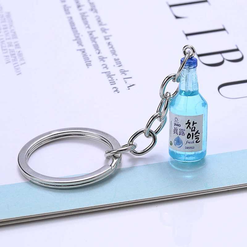 Korea Fashion Glass Drink Bottle Keychain Simulation Resin Bottle Trinket Women Keyring Spring Ring Jewelry Pendant Gift SouveniX241008