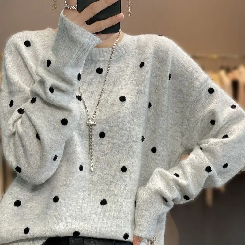 AutumnWinter Womens Christmas Cashmere Open Collar ONeck Loose Soft Hand Embroidered Sweater 241007