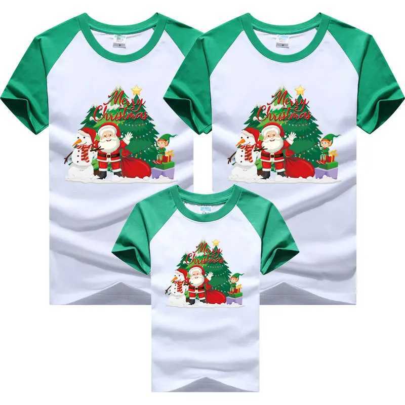 Cute Christmas Family Matching T-shirt Mom and Daughter Clothing Dad and Child T-shirt Cotton W241008