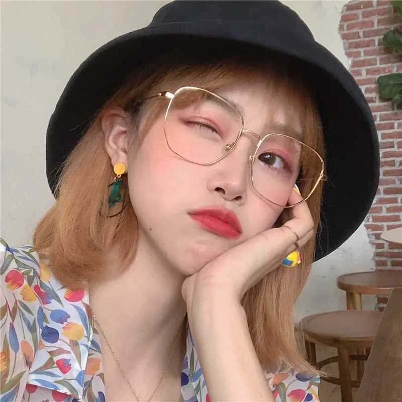 Korea Big Alloy Glasses Frame Women Ins No Makeup Plain Glasses Men Eyewear Cute Decorative Computer GlassesX241008