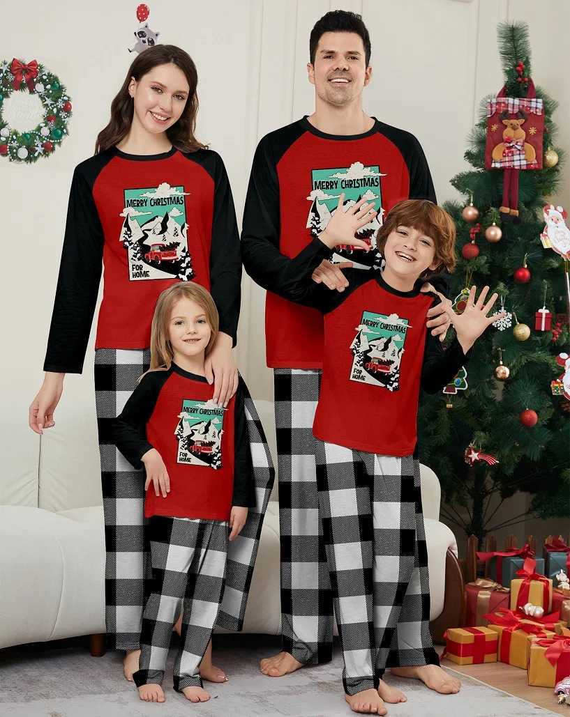 2024 Christmas Matching Family Pajamas Happy Christmas Picture Printing Pjs Adult Children Matching Set Baby Hoodie+Dog Clothing W241008