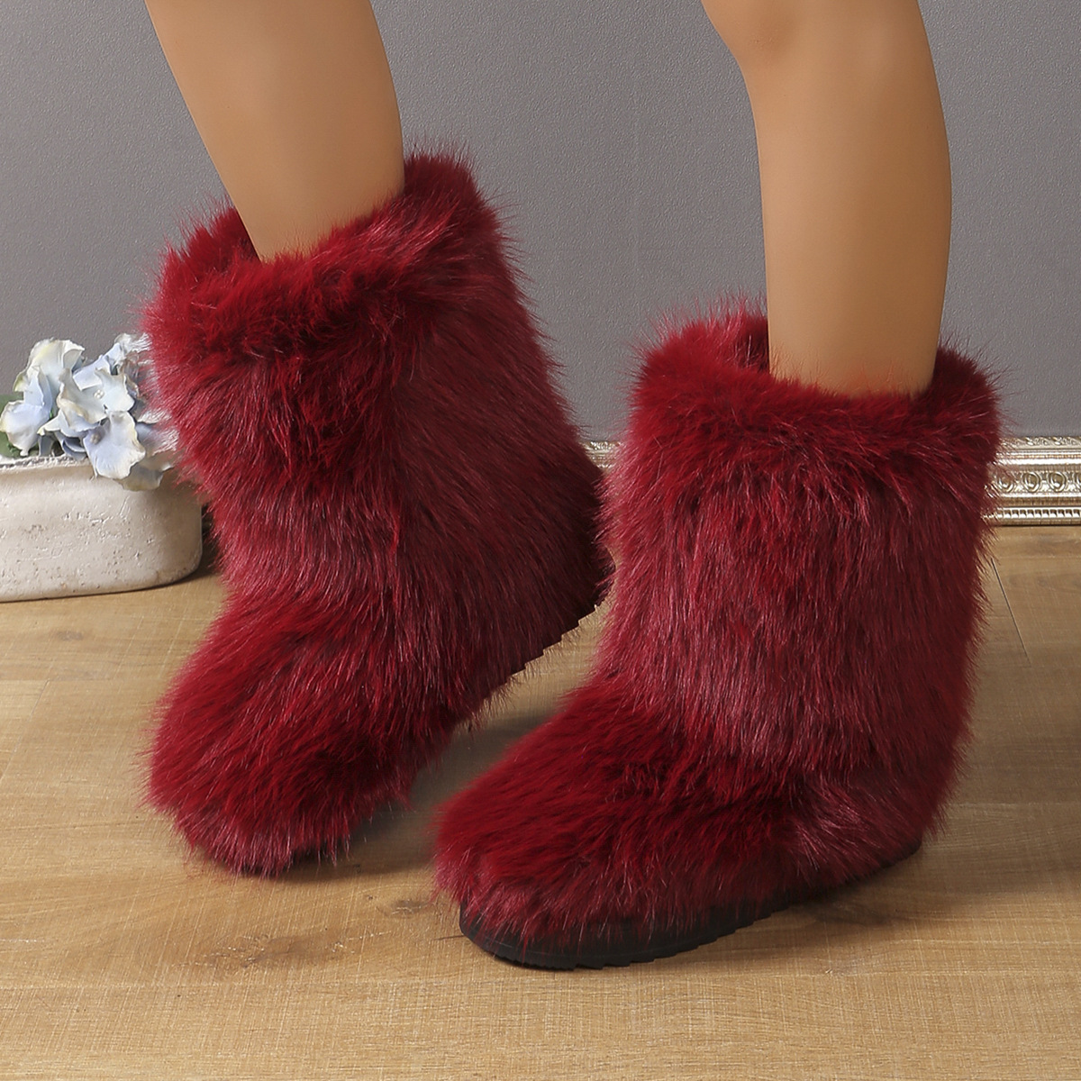 Plush Snow Boots: Warm Winter High-Barrel Round-Toe Boots for Women 035e