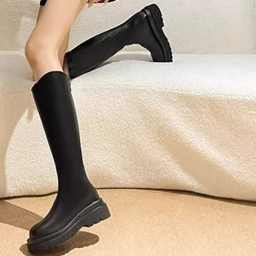 Small Tube Martin Boots Long Tube Boots For Women Winter Slim Thin Fashion Boots Small Stature V-mouth Knight Boots Thick Soled High Tube Boots 240826