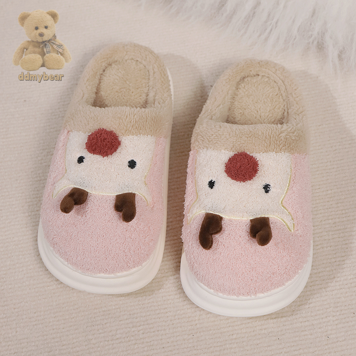 Ddmybear Elk Cotton Cute Cartoon Indoor And Outdoor Wear Warm, Non Slip, Comfortable Casual Couple Slippers Chinese Brand Shoes F1008-15.5