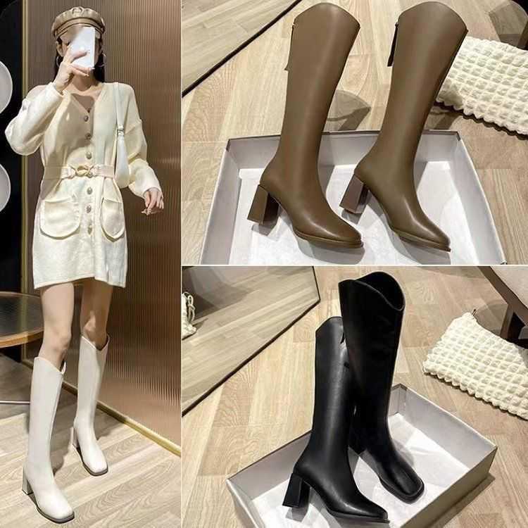 Knight Boots For Women In Autumn Winter Martin Boots High Heels Knee Fashion Boots Long Tube Boots Slim Small Mouth Tube Fashionable Boots 240826
