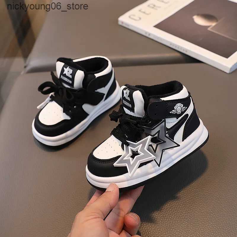 Boots Childrens Sneakers Autumn Winter Boys Girls Velet Lined Warm Sport Shoes Cute Star Shoes Toddler Non-slip Walking Footwear L240910