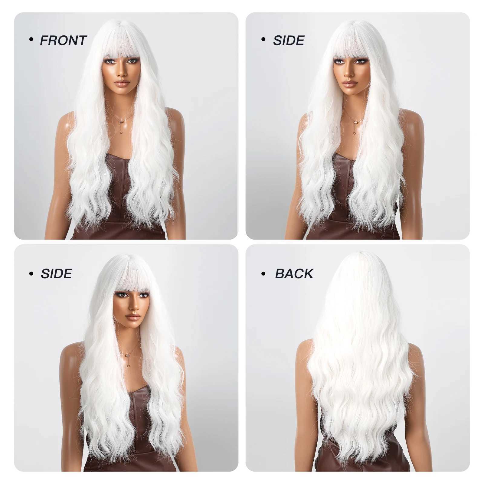 Long Curly Wig for Women White Lolita Party Synthetic Hair Wigs with Bangs White Wavy Wig Heat Resistant for Cosplay Costume WigXJ241008