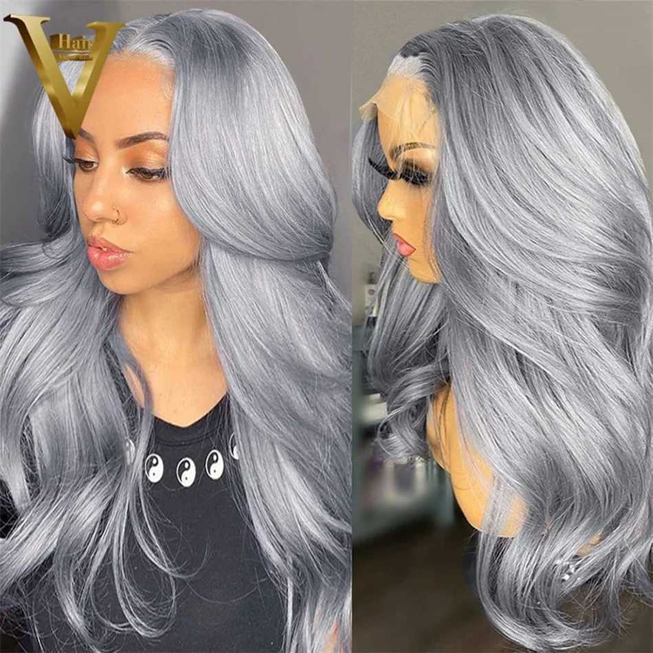 Grey Lace Front Wigs Human Hair Pre Plucked Silver Body Wave Human Hair Wig13x4 HD Transparent Lace Frontal Wig Glueless SilverXJ241008