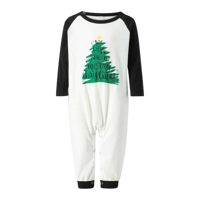 Family matching pajamas Christmas tree print long sleeved top and green flat bottomed pants pajamas adult and childrens clothing set W241008