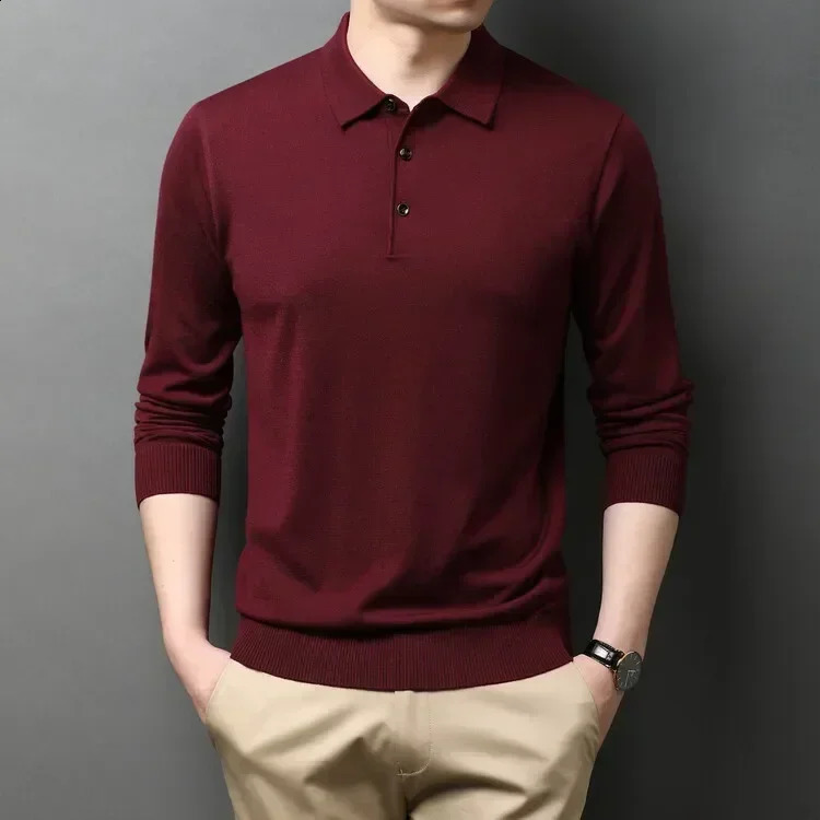 2024 High Quality Casual Mens Polo Sweater Warm Comfortable Long Sleeved Woollen Pullover Lapel Knit 240930