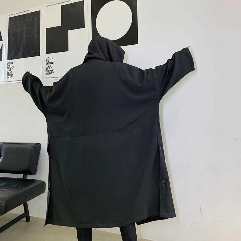 Mens dark British style casual long hooded jacket fashionable and elegant warm and streetwear mens casual jacket W241007