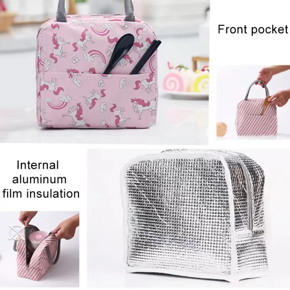 Portable Thermal Lunch Bag Waterproof Insulated Box Bento Pouch Dinner Insulation Student Thickened Flamingo 240925