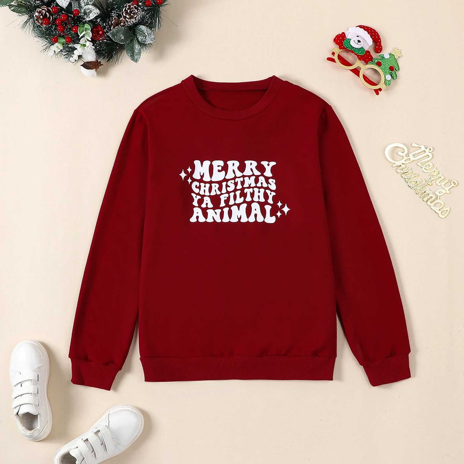 Citgeett Autumn Christmas Children Baby Boys and Girls Family Match Sportswear Adult T-shirt Letter Printing Pull off Top Christmas Clothing W241008
