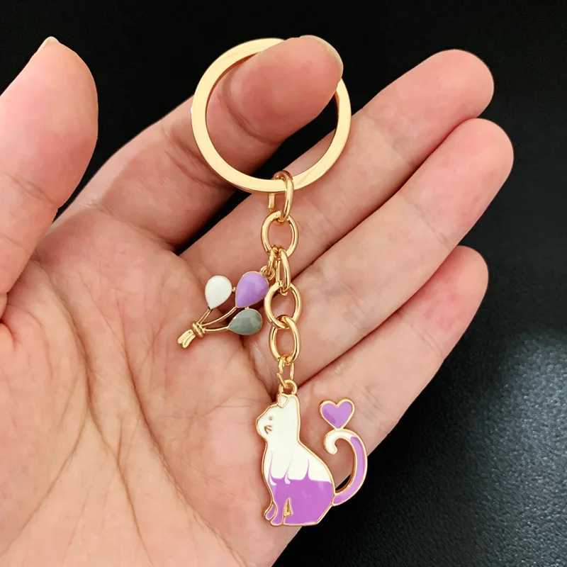 Cute Keychain Cat Heart Balloon Key Ring Enamel Key Chains Friendship Gift For Women Men Handbag Accessorie Car Keys DIY JewelryX241008