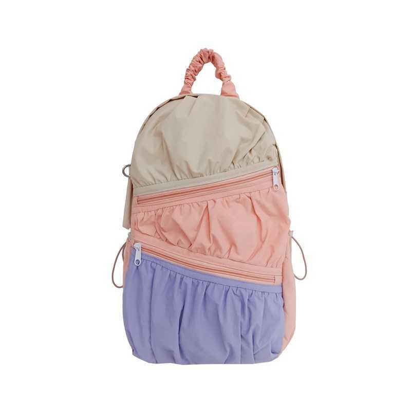 women's summer backpack with Korean style nylon fabric, large capacity casual pleated splicing design, contrasting color backpack 241015