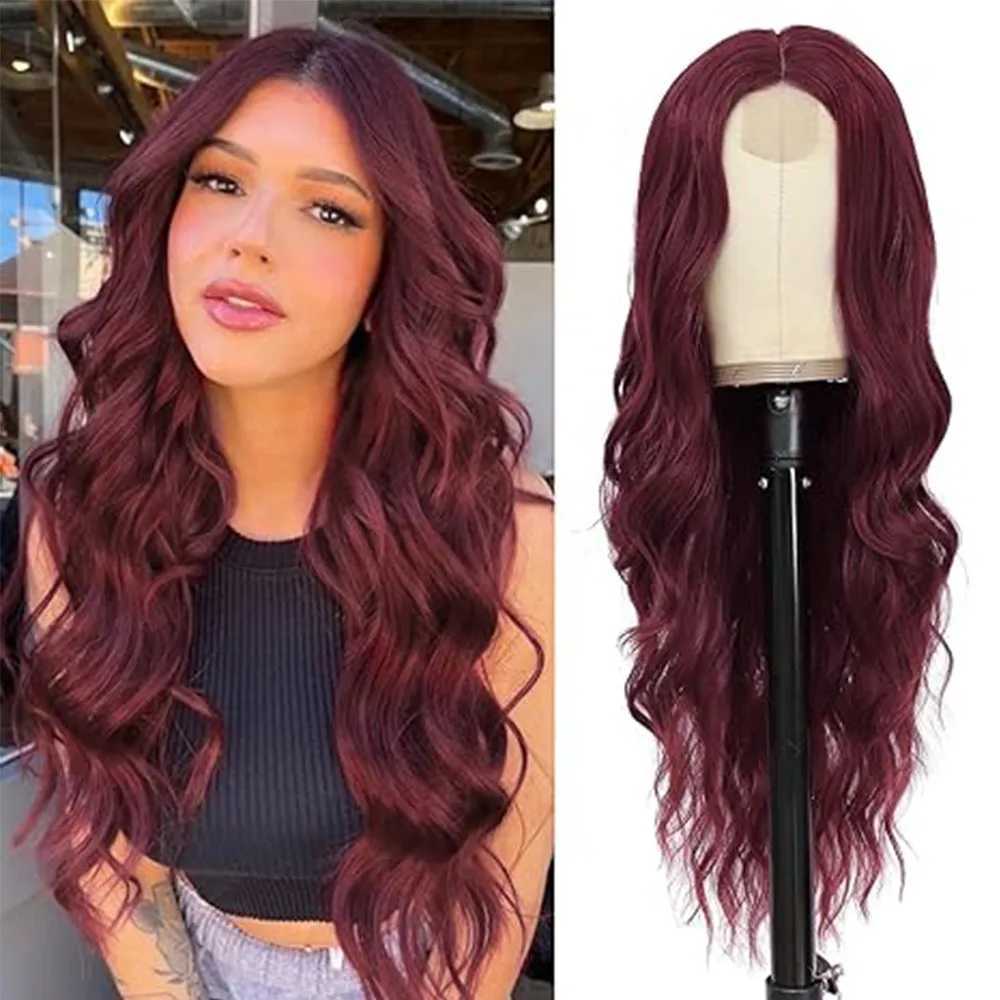 Synthetic Wig Wavy Lace Long Curly 28 Inch Middle Part Heat Resistant Fiber Colorful for Women Lady Girl Daily Party UseXJ241008