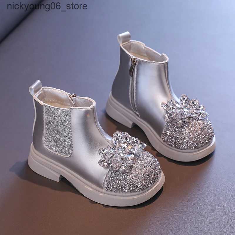 Boots New Autumn Winter Girls Ankle Boot Sequins Luxury Children Princess Boots Fashion Rhinestone Versatile Kids Causal Short Boots L240910