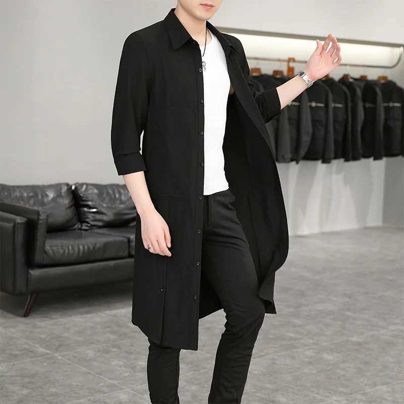 Summer thin mens zipper casual cardigan 7/4 sleeves cardigan jacket pocket decoration solid color open Korean style cardigan W241007