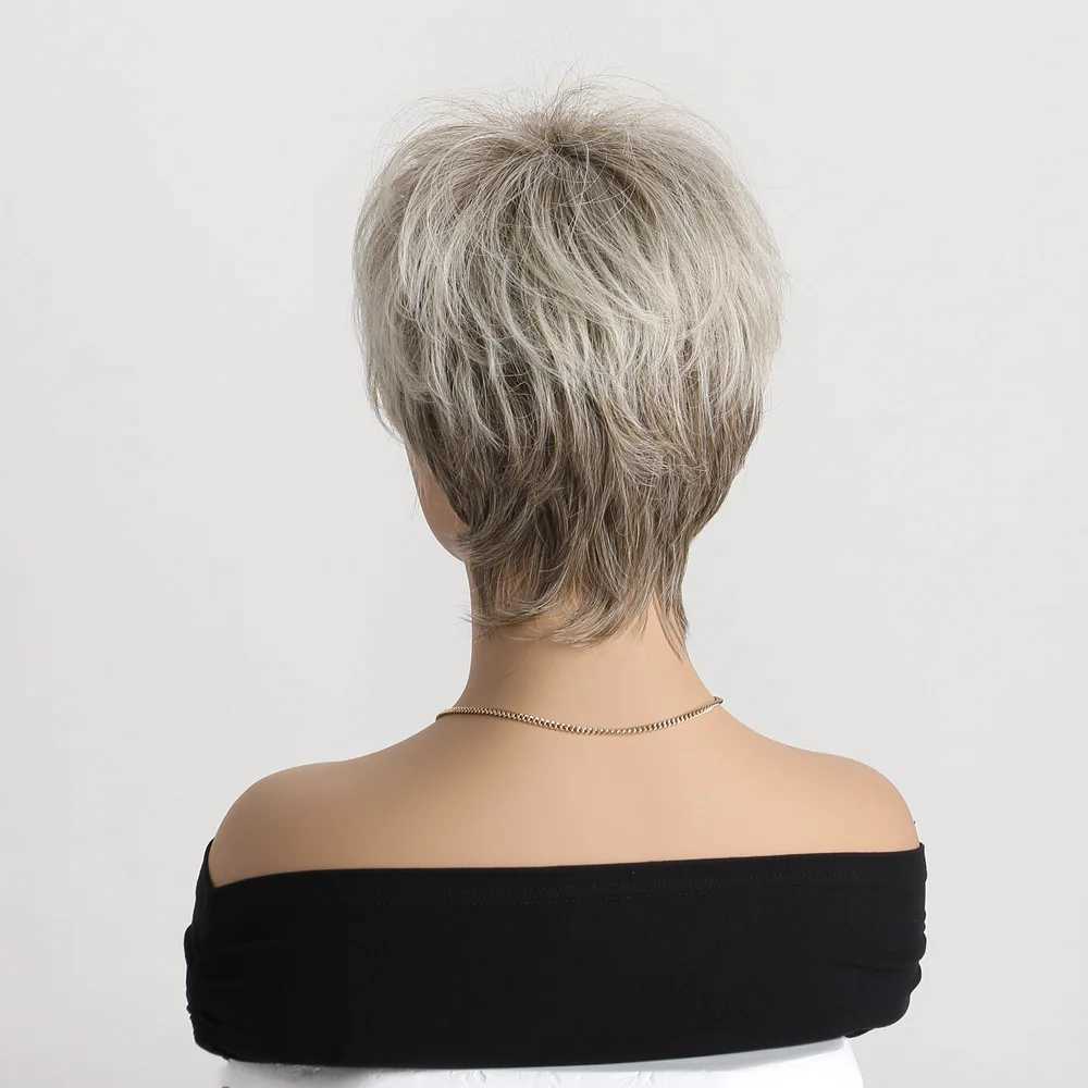 Short Wig Brown Mixed Blonde Synthetic Wigs Straight For Women Hair With Bangs Hair Breathable Rose Mesh Daily Party Cosplay UseXJ241008