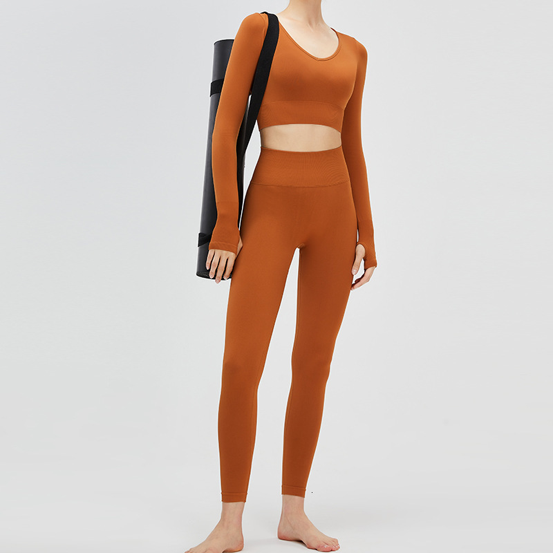 V-neck sexy yoga peach hip lifting exercise set, women's color outdoor fitness two-piece set