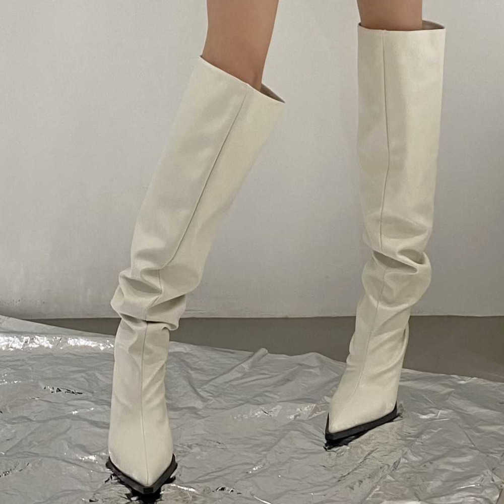 Spicy Girl Up Martin Boots Wide Tube Long Fashion Boots For Women Slimming Pointed High-heeled Soft Leather Boots Knee Long Tube Boots 240826