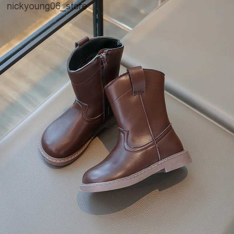 Boots New Childrens Boot Spring Autumn Versatile Retro Black Boots for Girl Non-slip Patchwork Kids Fashion Ankle Boots Side Zipper L240910