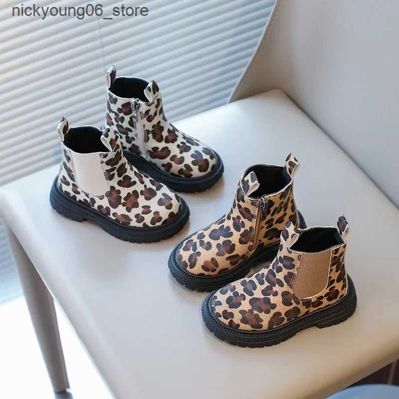 Boots Kids Boots Leopard Prints Classic Little Boys Ankle Boots Side Zipper Fashion Classic Unisex Girls Rubber Boots Breathable Warm L240910 L0910