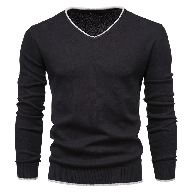 Male Sweaters Men Pullover Autumn Cotton VNeck Slim Sweater Jumpers Man Knitwear Boy Clothing Plus Size 4XL Simple Style Jersey 240930