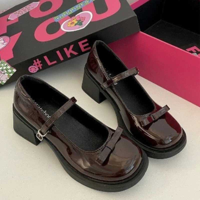 Bow High Heels Mary Janes Square High Heels Round Toes 2024 Hot Selling Shoes Womens Buckle with Spring/Automatic Solid Pump Y241017
