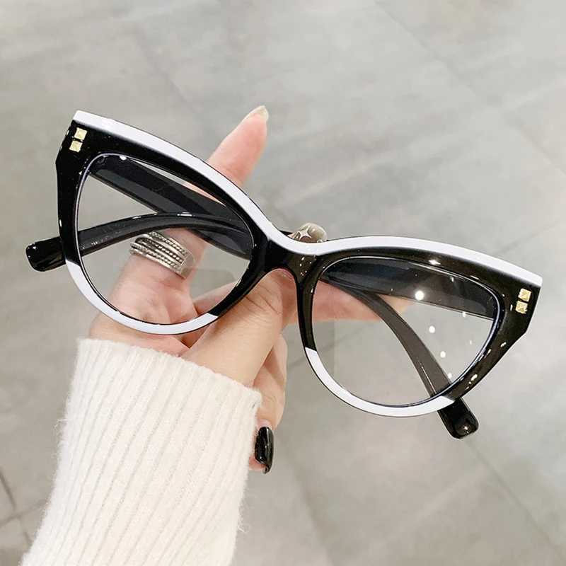Anti Blue Light Optical Cat Eye Glasses Women Vintage Brand Designer Myopia Prescription Sexy Ladies Rivet Eye Glasses FrameX241008