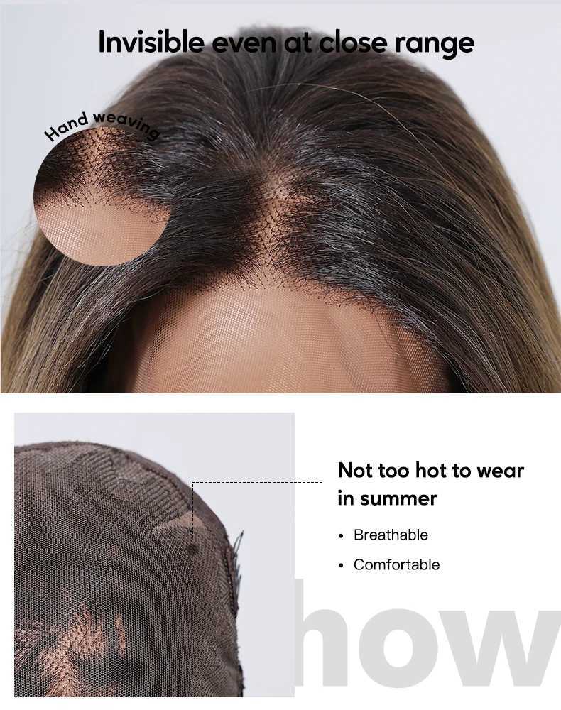 Long Body Wave Synthetic Wigs 13*6 Transparent Lace Frontal Wig Pre Plucked Black Brown Highlight Loose Wave Wig for Afro WomenXJ241008