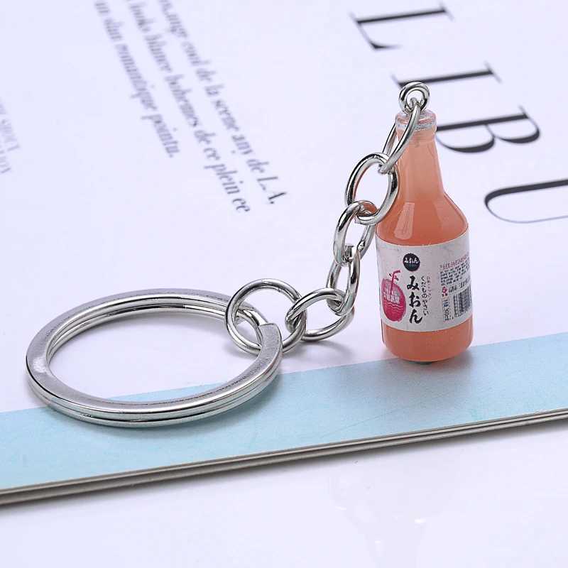 Korea Fashion Glass Drink Bottle Keychain Simulation Resin Bottle Trinket Women Keyring Spring Ring Jewelry Pendant Gift SouveniX241008