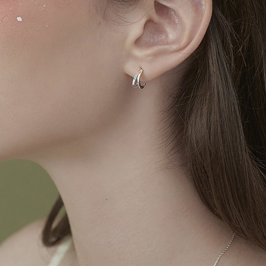 Needle Rainbow Pure Sier Earnail Female Flash Dia Double layer Earring Buckle Earrings Circle Internet Celebrity Niche