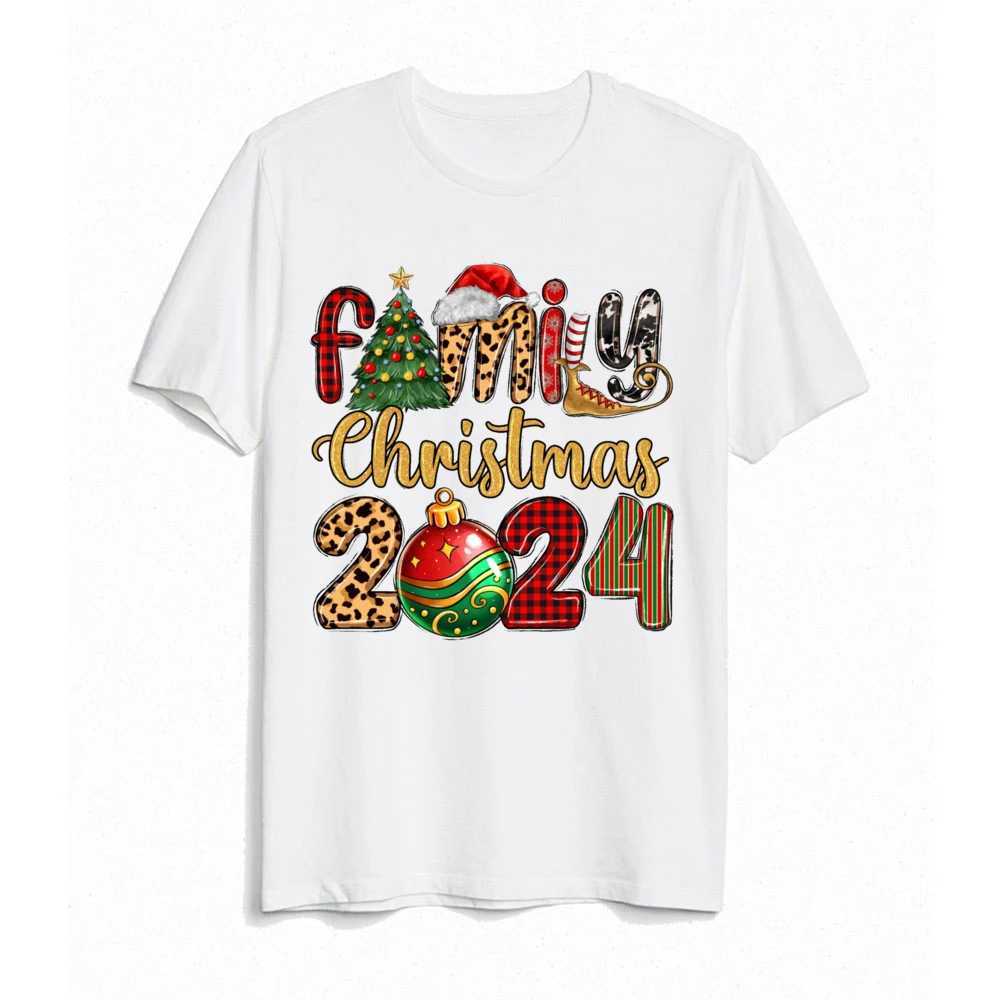 Family Christmas 2024 Printed Shirt Family All Together T-shirt Christmas Party T-shirt Mom and Dad Childrens Top Baby Tight Clothes Christmas Set W24